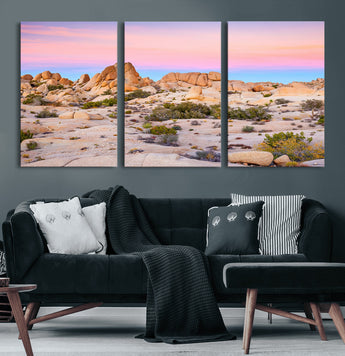 96167137-MGV-CV-60X30-3P-Vibrant Sunset Sky Wall Art Canvas Print, Framed Joshua Tree Art Picture Print, Rugged Terrain Perfect Southwestern Boho Decor