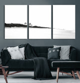 29611516-MGV-CV-36X24-Black White Beach Wall Art Canvas Print, Framed Palm Trees Art Picture Print, Monochrome Tropical Perfect Minimalist Coastal Decor