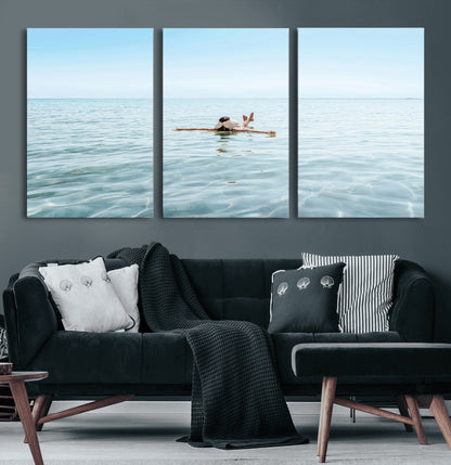 32624554-MGV-CV-36X24-Swimming Relaxation Wall Art Canvas Print, Framed Peaceful Water Art Picture Print, Clear Sea Perfect Minimalist Aquatic Decor