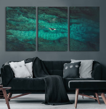 93287752-MGV-CV-60X30-3P-Ocean Surf Wall Art Canvas Print, Framed Blue Waters Art Picture Print, Vibrant Seascape Perfect Coastal Adventure Decor Artwork