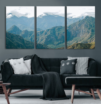 79393816-MGV-CV-36X24-Misty Mountain Wall Art Canvas Print, Framed Cloudy Andean Art Picture Print, Rugged Mountain Perfect Rustic Nature Decor Artwork