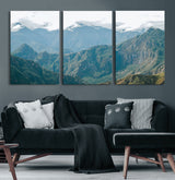 79393816-MGV-CV-60X30-3P-Misty Mountain Wall Art Canvas Print, Framed Cloudy Andean Art Picture Print, Rugged Mountain Perfect Rustic Nature Decor Artwork