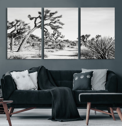 88164251-MGV-CV-36X24-Joshua Tree Wall Art Canvas Print, Framed Desert Path Art Picture Print, Monochrome Desert Perfect Minimalist Desert Decor Artwork