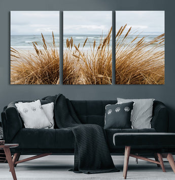 14270839-MGV-CV-36X24-Beach Grass Wall Art Canvas Print, Framed Coastal Dunes Art Picture Print, Dune Grass Perfect Coastal Minimalist Decor Artwork