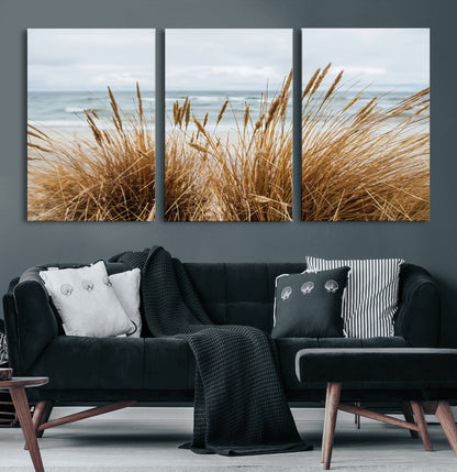 14270839-MGV-CV-36X24-Beach Grass Wall Art Canvas Print, Framed Coastal Dunes Art Picture Print, Dune Grass Perfect Coastal Minimalist Decor Artwork