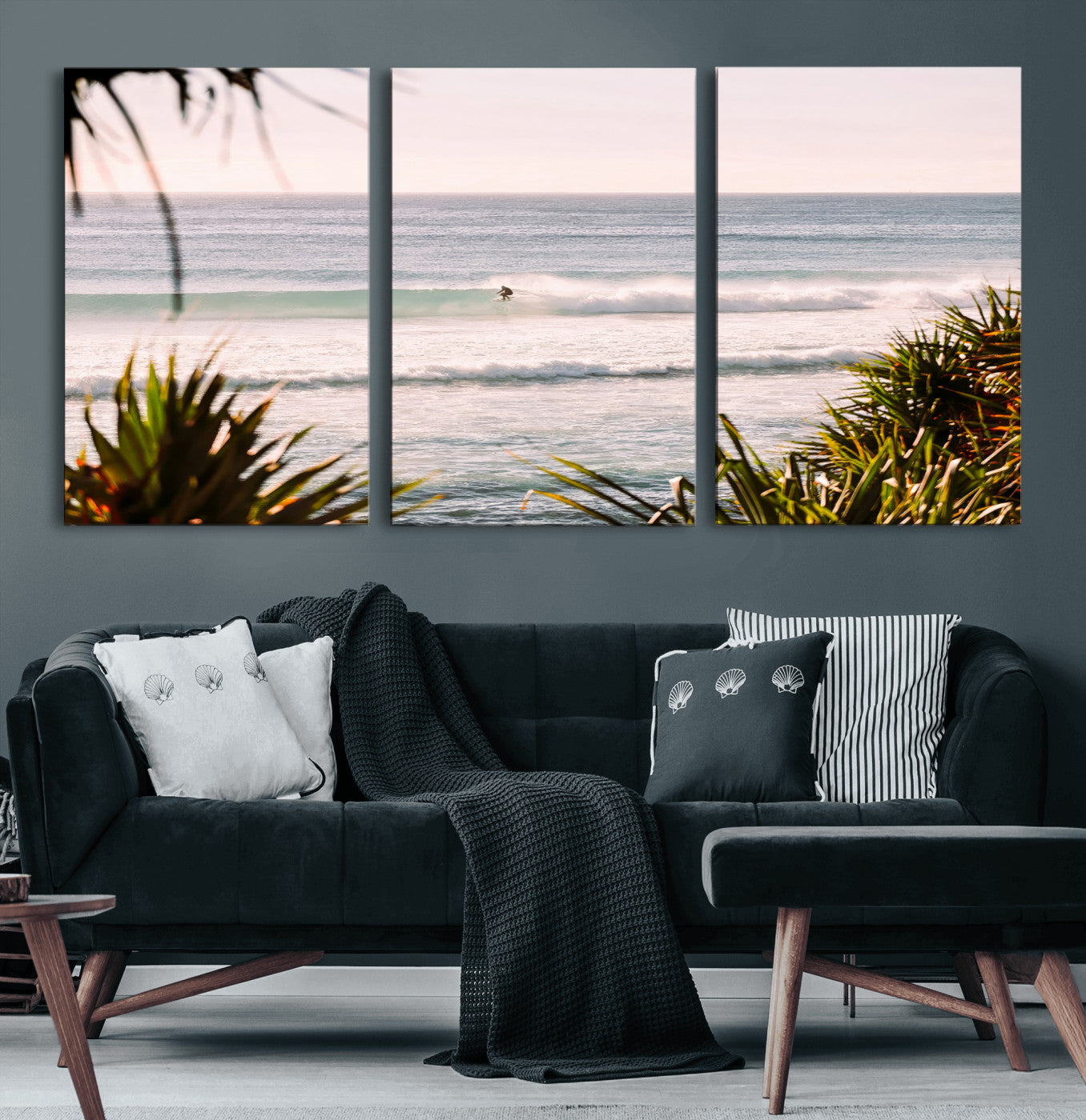 23287092-MGV-CV-36X24-Ocean Surfer Wall Art Canvas Print, Framed Coastal Surf Art Picture Print, Tropical Beach Perfect Tropical Coastal Decor Artwork