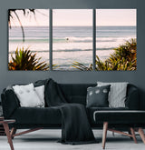 23287092-MGV-CV-60X30-3P-Ocean Surfer Wall Art Canvas Print, Framed Coastal Surf Art Picture Print, Tropical Beach Perfect Tropical Coastal Decor Artwork