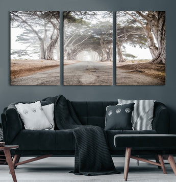 87090469-MGV-CV-36X24-Cypress Tunnel Wall Art Canvas Print, Framed Misty Road Art Picture Print, Foggy Trees Perfect Rustic Woodland Decor Artwork