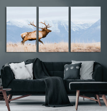 96024025-MGV-CV-36X24-Elk Photography Wall Art Canvas Print, Framed Mountain Wildlife Art Picture Print, Rustic Lodge Decor Perfect Rustic Lodge Decor