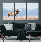 96024025-MGV-CV-60X30-3P-Elk Photography Wall Art Canvas Print, Framed Mountain Wildlife Art Picture Print, Rustic Lodge Decor Perfect Rustic Lodge Decor