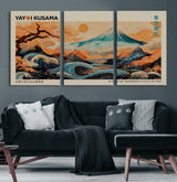 22373530-MGV-CV-60X30-3P-Japanese Mt Fuji Wave Art Print – Ukiyo e Inspired Sun & Cherry Blossom Poster, Traditional Asian Landscape Painting, Modern