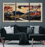 54967195-MGV-CV-60X30-3P-Mount Fuji Wall Art – Japanese Cherry Blossom Abstract Canvas Print, Navy Gold Landscape Painting, Oriental Luxury Home Decor