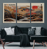 77970791-MGV-CV-60X30-3P-Mount Fuji Golden Abstract Wall Art – Japanese Landscape Canvas Poster, Cherry Blossom & Red Sun Painting, Elegant Zen Oriental