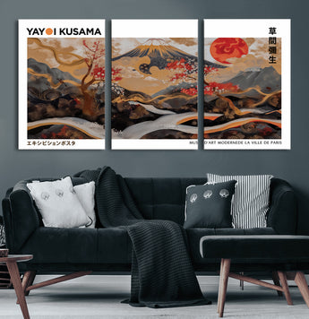 85375874-MGV-CV-36X24-Mount Fuji Abstract Wall Art – Japanese Landscape Canvas Print, Cherry Blossom & Red Sun Painting, Elegant Modern Zen Asian Home
