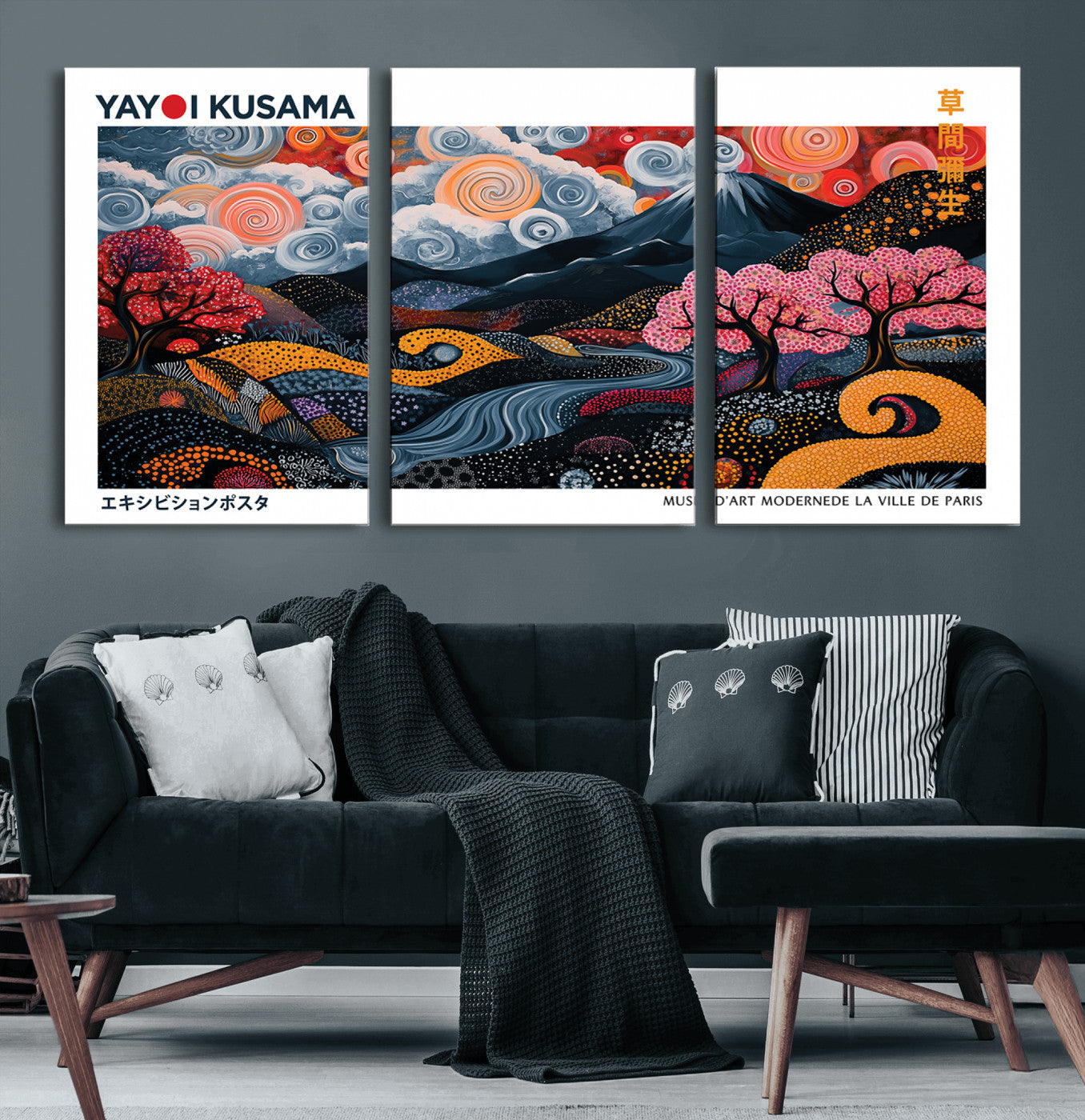 43879290-MGV-CV-60X30-3P-Japanese Abstract Wall Art – Mount Fuji Cherry Blossom Canvas Print, Modern Asian Inspired Landscape Decor for Living Room,