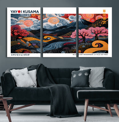 43879290-MGV-CV-60X30-3P-Japanese Abstract Wall Art – Mount Fuji Cherry Blossom Canvas Print, Modern Asian Inspired Landscape Decor for Living Room,