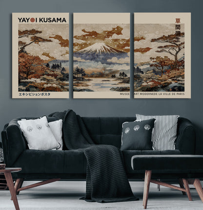 11778299-MGV-CV-60X30-3P-Japanese Landscape Wall Art – Mount Fuji Canvas Print, Asian Inspired Nature Decor for Living Room, Bedroom, Office or Studio