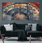 38987581-MGV-CV-60X30-3P-Tree Ring Art Wall Art Canvas Print, Framed Rustic Wall Decor Art Picture Print, Nature Grain Print Perfect Modern Rustic Decor
