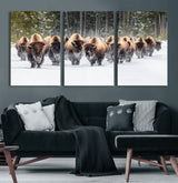 22695857-MGV-CV-36X24-Bison Herd Scene Wall Art Canvas Print, Framed Western Wildlife Art Picture Print, Rustic Animal Art Perfect Rustic Lodge Decor