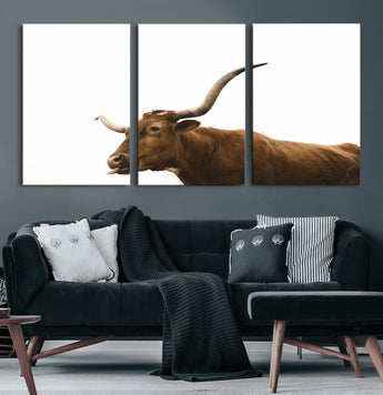 62566114-MGV-CV-36X24-Longhorn Cow Art Wall Art Canvas Print, Framed Rustic Animal Decor Art Picture Print, Texas Bull Photo Perfect Rustic Farmhouse
