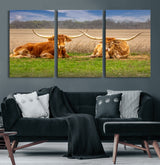 97244565-MGV-CV-36X24-Longhorn Duo Wall Art Canvas Print, Framed Cozy Ranch Vibes Art Picture Print, Western Ranch Decor Perfect Rustic Farmhouse Decor
