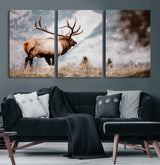 70489411-MGV-CV-60X30-3P-Elk Photography Wall Art Canvas Print, Framed Mountain Wildlife Art Picture Print, Rustic Nature Decor Perfect Rustic Lodge Decor
