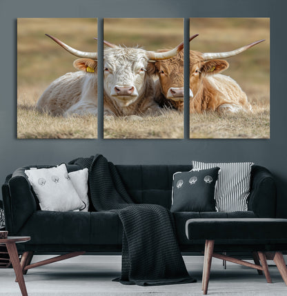 53388593-MGV-CV-36X24-Cow Photography Wall Art Canvas Print, Framed Rustic Animal Decor Art Picture Print, Texas Cow Pair Perfect Western Farmhouse