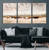 57389417-MGV-CV-60X30-3P-Cow Herd Photography Wall Art Canvas Print, Framed Rustic Farmhouse Decor Art Picture Print, Western Ranch Style Perfect Rustic