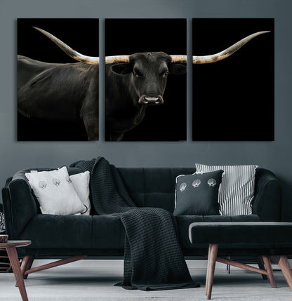 23572907-MGV-CV-36X24-Texas Longhorn Wall Art Canvas Print, Framed Rustic Western Decor Art Picture Print, Farmhouse Animal Perfect Modern Western