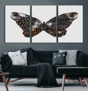 99831147-MGV-CV-36X24-Spotted Butterfly Wall Art Canvas Print, Framed Neutral Insect Theme Art Picture Print, Earthy Wing Pattern Perfect Modern Rustic