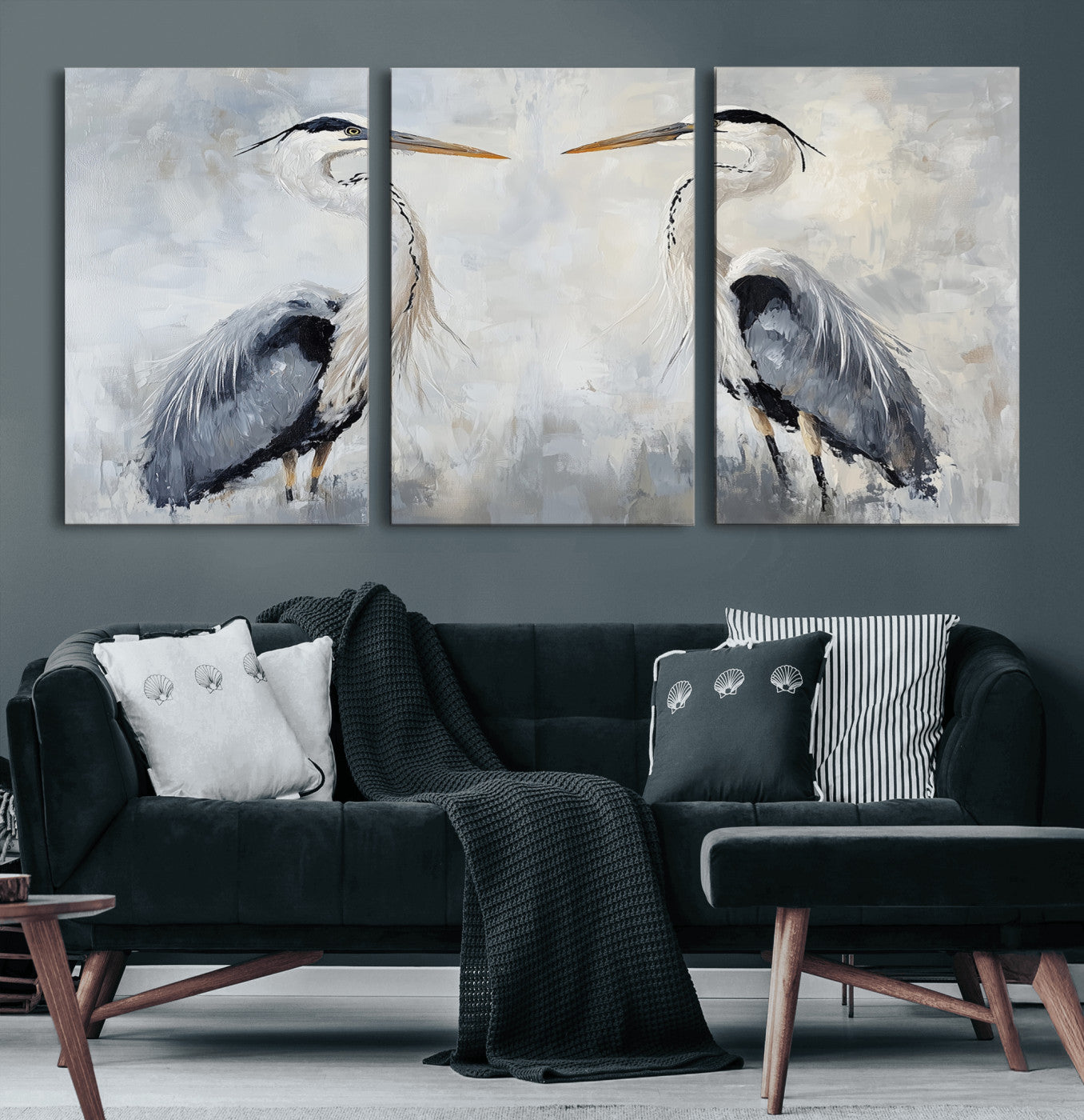 90806932-MGV-CV-36X24-Heron Wall Art Wall Art Canvas Print, Framed Bird Canvas Decor Art Picture Print, Nature Inspired Perfect Coastal Minimalist Decor