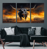 58293979-MGV-CV-60X30-3P-Longhorn Canvas Wall Art Canvas Print, Framed Bold Bull Wall Art Art Picture Print, Western Animal Decor Perfect Western Dramatic