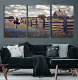 22296025-MGV-CV-60X30-3P-Texas Longhorn Canvas Wall Art Canvas Print, Framed Rustic Barn Wall Art Art Picture Print, Farmhouse Cow Decor Perfect Rustic