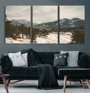 77311749-MGV-CV-36X24-Mountain Landscape Wall Art Canvas Print, Framed Snowy Peaks Art Picture Print, Alpine Aesthetic Perfect Rustic Winter Decor
