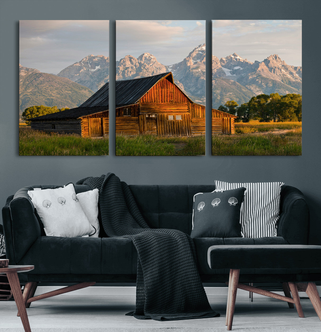 31771014-MGV-CV-60X30-3P-Rustic Barn Wall Art Canvas Print, Framed Western Landscape Art Picture Print, Farmhouse Style Perfect Rustic Farmhouse Decor