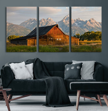 31771014-MGV-CV-60X30-3P-Rustic Barn Wall Art Canvas Print, Framed Western Landscape Art Picture Print, Farmhouse Style Perfect Rustic Farmhouse Decor