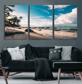 95301406-MGV-CV-60X30-3P-Tropical Beach Wall Art Canvas Print, Framed Ocean Waves Art Picture Print, Relazxing Seascape Perfect Tropical Coastal Decor