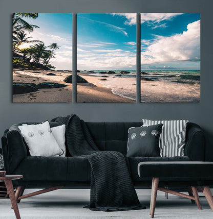 95301406-MGV-CV-60X30-3P-Tropical Beach Wall Art Canvas Print, Framed Ocean Waves Art Picture Print, Relazxing Seascape Perfect Tropical Coastal Decor
