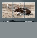 76549210-MGV-CV-36X24-Texas Longhorn Wall Art Canvas Print, Framed Country Living Art Picture Print, Farmhouse Aesthetic Perfect Western Rustic Decor