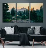 66397982-MGV-CV-60X30-3P-Mountain Landscape Wall Art Canvas Print, Framed Forest Serenity Art Picture Print, Mountain Landscape Perfect Rustic Wilderness