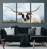 63592811-MGV-CV-60X30-3P-Texas Longhorn Wall Art Canvas Print, Framed Western Rustic Art Picture Print, Farmhouse Decor Perfect Rustic Farmhouse Decor