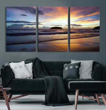 36714356-MGV-CV-36X24-Beach Sunset Wall Art Canvas Print, Framed Ocean Waves Art Picture Print, Tropical Seascape Perfect Coastal Serenity Decor Artwork