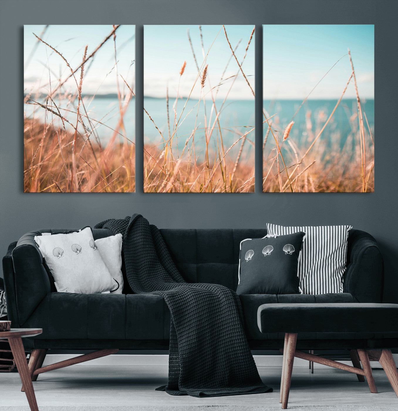 36108696-MGV-CV-36X24-Coastal Grass Wall Art – Serene Ocean View Canvas Print, Beach Nature Photography Decor for Living Room, Bedroom, Office or Modern
