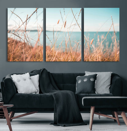 36108696-MGV-CV-36X24-Coastal Grass Wall Art – Serene Ocean View Canvas Print, Beach Nature Photography Decor for Living Room, Bedroom, Office or Modern