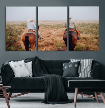 54943176-MGV-CV-60X30-3P-Cowboy Wall Art Wall Art Canvas Print, Framed Western Canvas Art Picture Print, Rustic Ranch Scene Perfect Rustic Western Decor