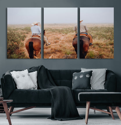 54943176-MGV-CV-60X30-3P-Cowboy Wall Art Wall Art Canvas Print, Framed Western Canvas Art Picture Print, Rustic Ranch Scene Perfect Rustic Western Decor