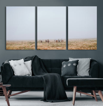 14761944-MGV-CV-36X24-Foggy Plains Wall Art Canvas Print, Framed Horseback Riders Art Picture Print, Rustic Western Perfect Rustic Western Decor Artwork
