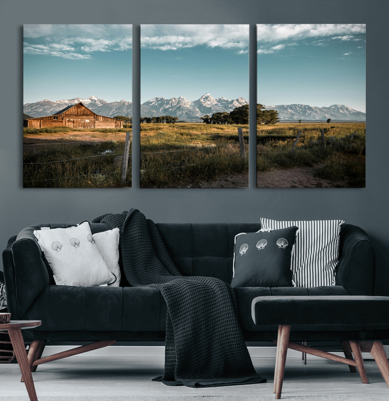 92497443-MGV-CV-60X30-3P-Rustic Farmhouse Wall Art Canvas Print, Framed Mountain Cabin Art Picture Print, Western Landscape Perfect Rustic Farmhouse Decor