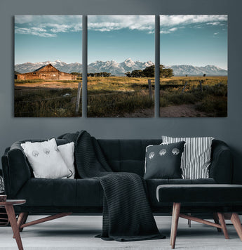 92497443-MGV-CV-60X30-3P-Rustic Farmhouse Wall Art Canvas Print, Framed Mountain Cabin Art Picture Print, Western Landscape Perfect Rustic Farmhouse Decor