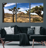 25722592-MGV-CV-60X30-3P-Joshua Tree Desert Wall Art Canvas Print, Framed Southwestern Nature Art Picture Print, Rustic Earth Tones Perfect Southwestern
